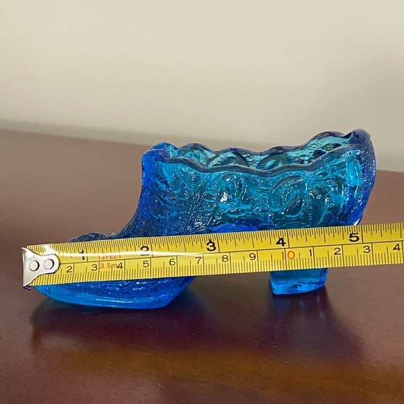 Vintage Vibrant Blue Glass Shoe Cabbage Rose By Kanawha Glass Co. - Picture 7 of 8